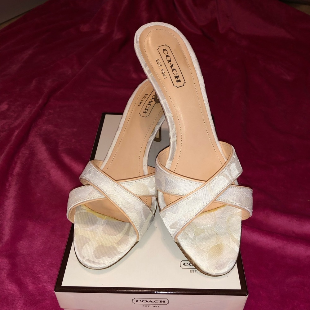 Coach 3in heel white slip on sandals size 8.5